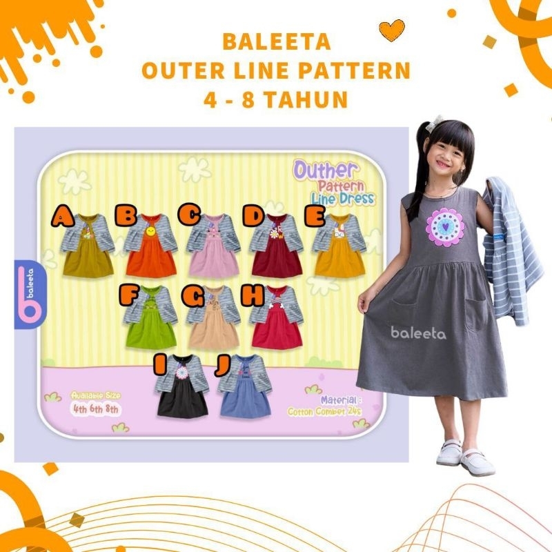 BALEETA OUTER LINE PATTERN DRESS SET OUTER CARDIGAN LEKBONG ANAK PREMPUAN DRESS HARIAN ANAK PREMPUAN