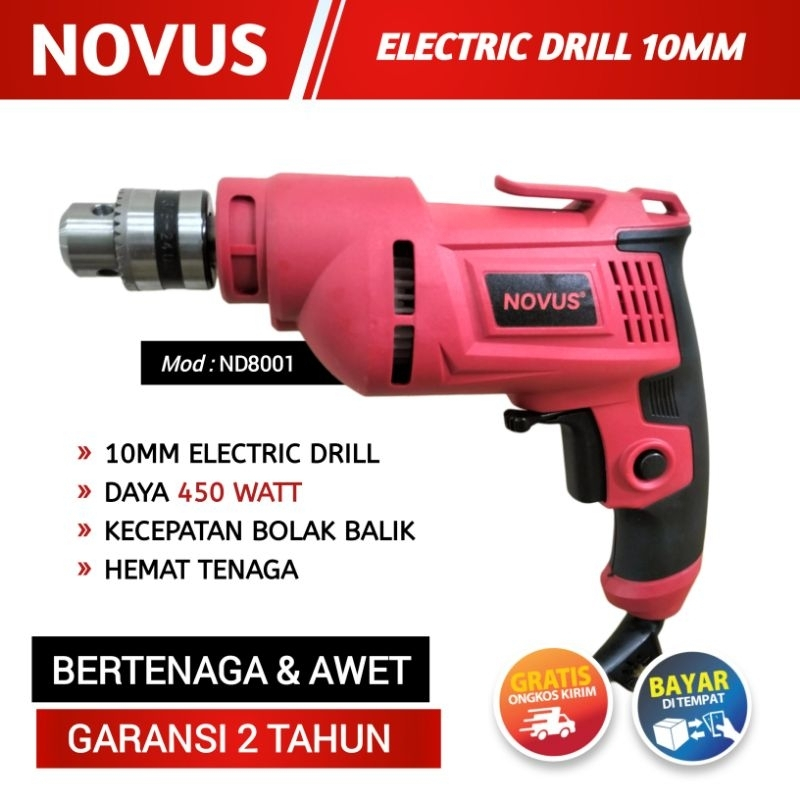 Mesin Bor Tangan Listrik 10mm Electric Drill 10MM NOVUS Bor Bolak Balik Baja Ringan