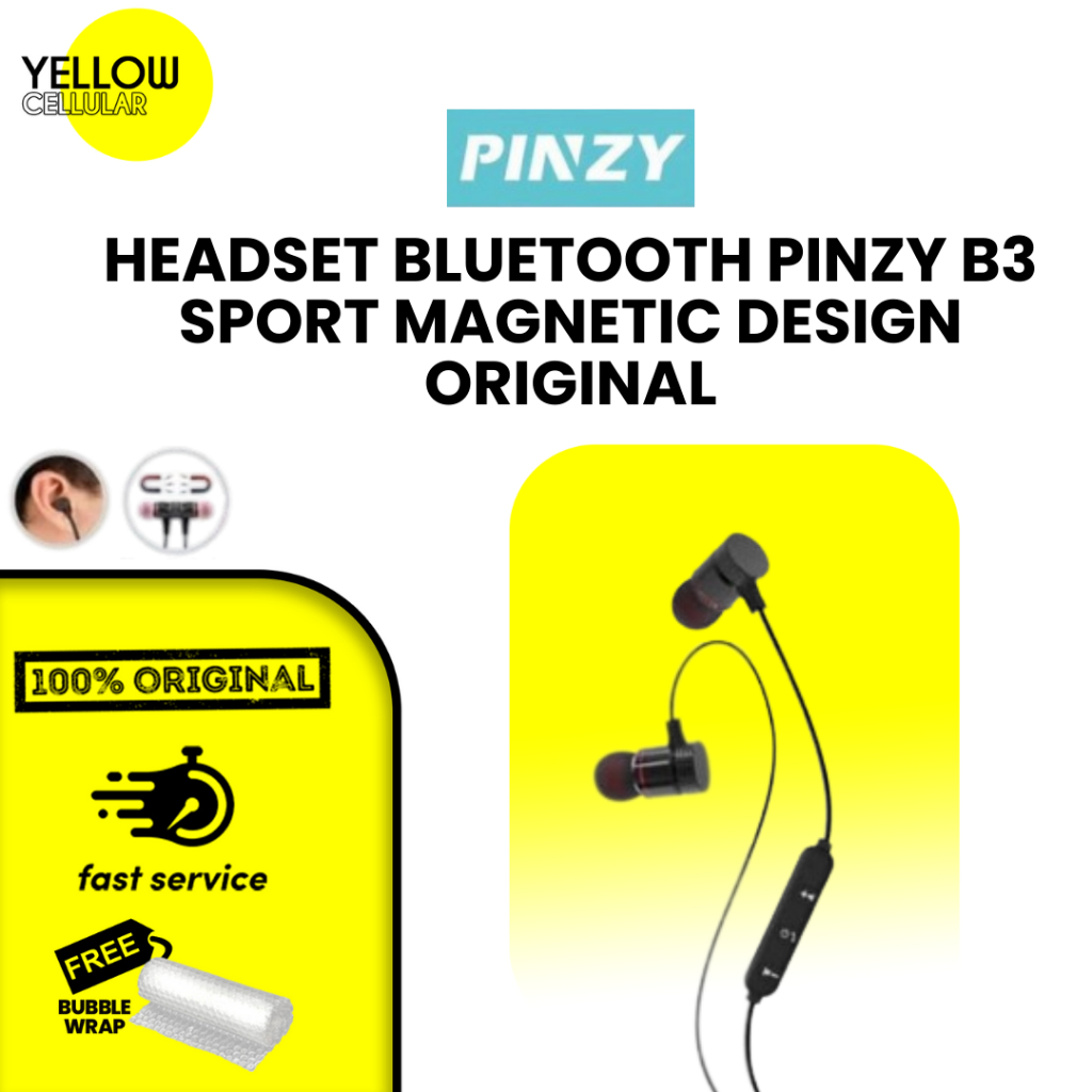HEADSET BLUETOOTH SPORT MAGNETIC DESIGN ORIGINAL B3 PINZY SPORT WIRELLES EARPHONE BASS FREE KARET TE