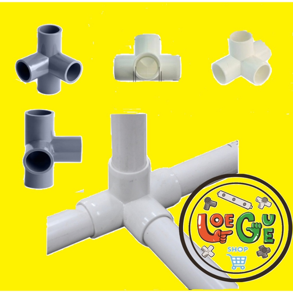 4 way sambungan fitting konektor side tee elbow pipa pvc 4 cabang arah ukuran 1/2 inch atau 22 mm wa