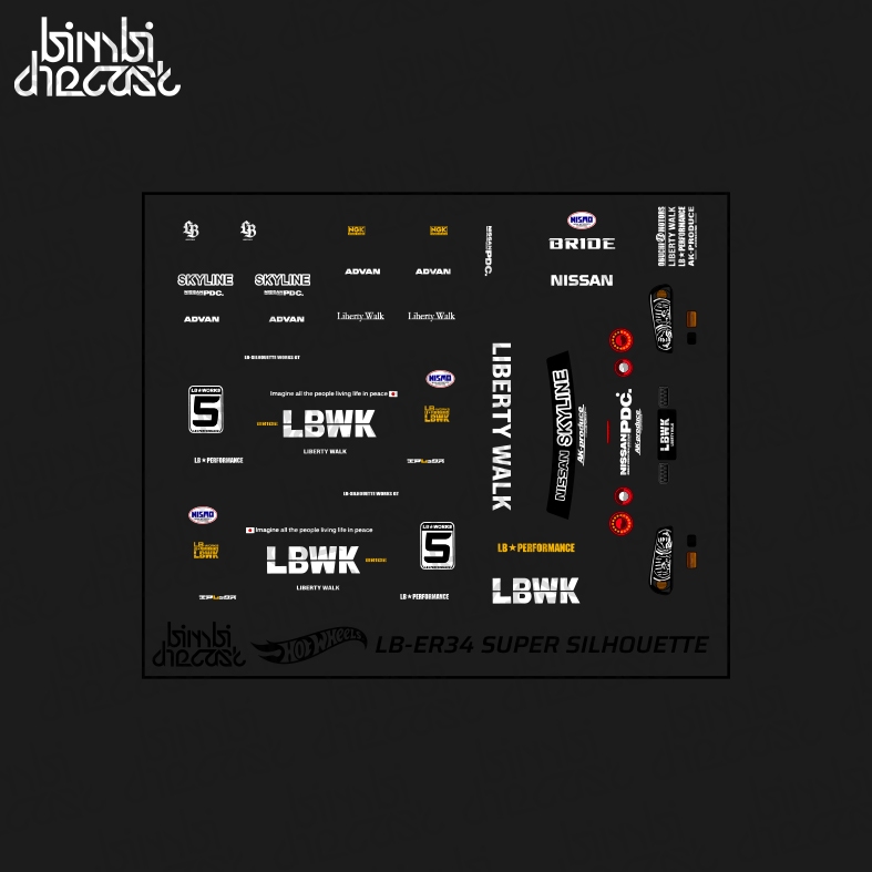 Decal Hotwheels Nissan R34 LBWK Wataru Kato Black
