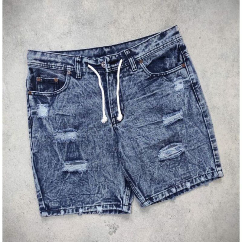 Celana Jeans Pendek Pria Jeans Pendek Sobek Atas Lutut 28-33 Pinggang Sabuk
