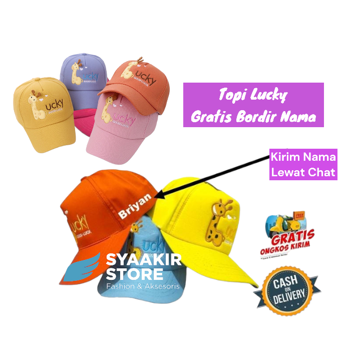Topi Baseball Anak Free Bordir Nama /Topi Goodlucky Anak 2-10 tahun