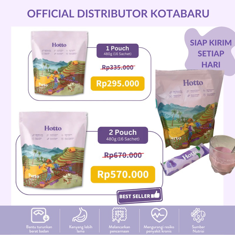 

HOTTO PURTO KOTABARU(isi 16 sachets) SUPERFOOD MINUMAN KESEHATAN MULTIGRAIN UBI UNGU.