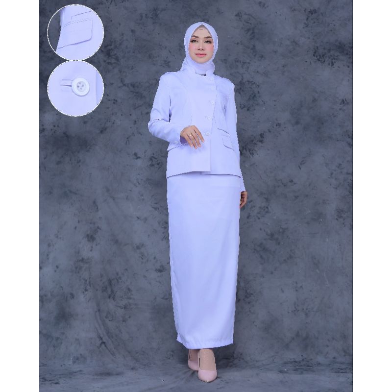 SERAGAM  PERAWAT PUTIH KANTONG DOUBLE SET ROK A PUTIH  / SET CELANA PUTIH/ SET ROK SPAN PUTIH BAHAN  KATUN  FREE. HIJAB