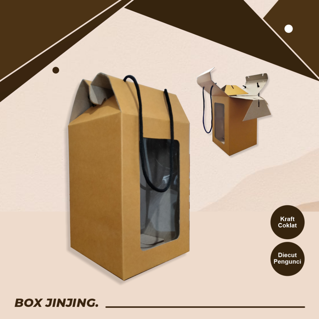 

BOX JINJING TALI UK. 15 x 15 x 22 cm - Karton/Polos/Tambahan mika bening/Parcel box/Souvenir box/Jinjing tali/Box Snack/Box Kue