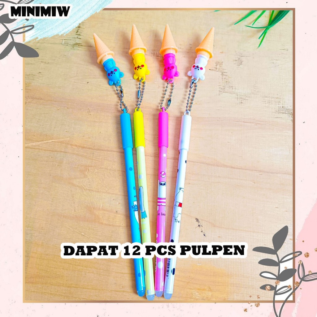 

SELUSIN (12 PCS) PULPEN BERUANG ES KRIM CONE PEN GANTUNGAN ICE CREAM BEAR CUTE BOLPEN GEL TINTA ALAT TULIS KANTOR COD TERMURAH