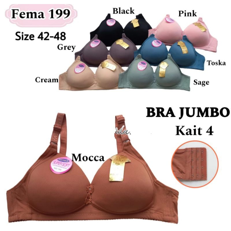 BRA JUMBO BH WANITA TANPA KAWAT MURAH FEMA 199 SUPER SOFT /BH KAIT 3 TANPA KAWAT/BH KAIT 3 KAWAT/BH 
