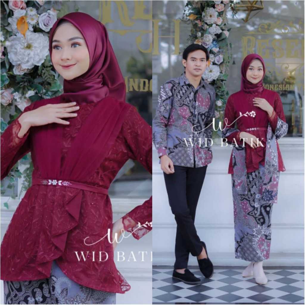 SET KEBAYA COUPLE AVEENA MAROON COUPLE BATIK KATUN MODERN SERAGAM SARIMBIT KEBAYA TUNANGAN WISUDA KO