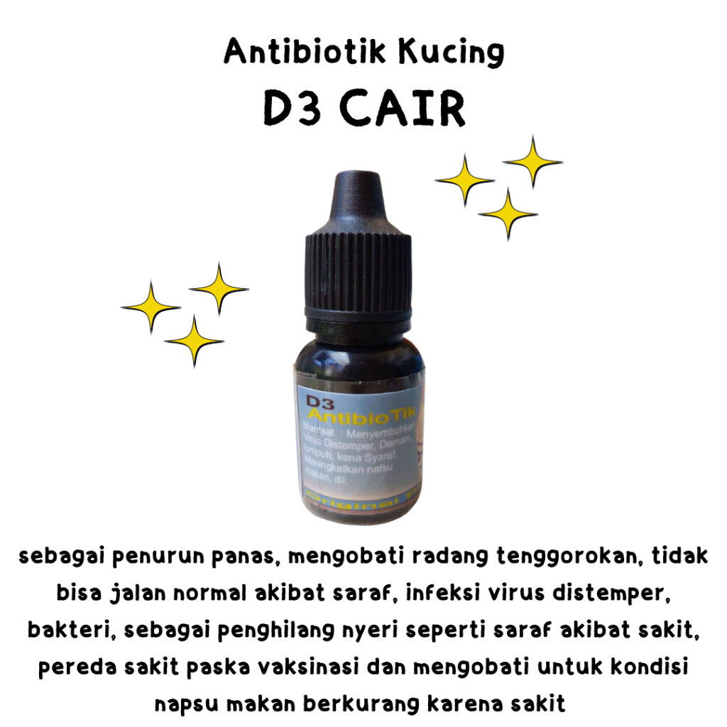 Antibiotik D3 Cair - Obat Virus / Demam/ Radang Kucing