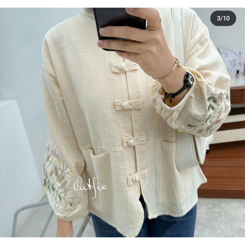 HANZY LINEN BLOUSE BUTTER CREAM BY OUTFIX
