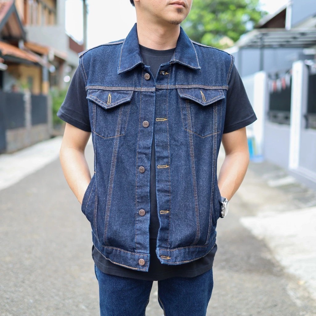 Rompi Jeans Jumbo Denim Big Size Vest Jins Polos Pria Wanita Unisex Ukuran Besar