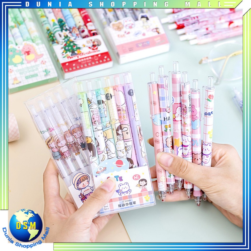 

DSM Pulpen Gel 0.5mm 6Pcs Pen Bolpoin Tinta Gel Cair Model Cetekan Isi 6 Pcs Pena Aesthetic
