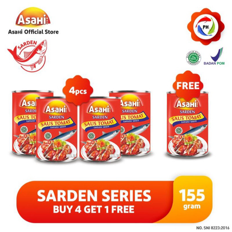 

Asahi Sarden Saus Tomat 155gr- Buy 4 Get 1 Sarden saus tomat 155gr