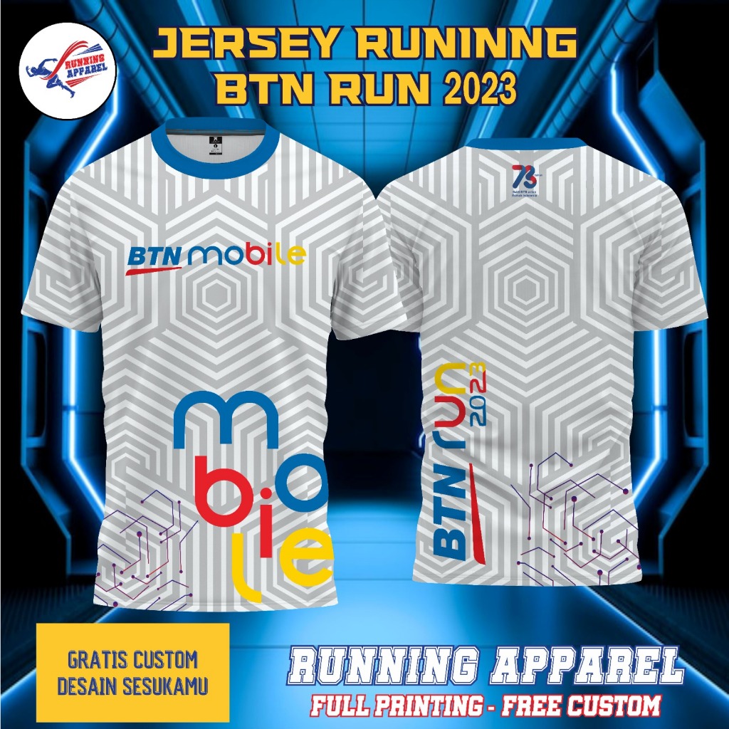 Baju Jersey RUNNING BTN RUN MOBILE 2023 Terbaru, Jersey Olahraga Berbahan DRYFIT Full Printing & Bis