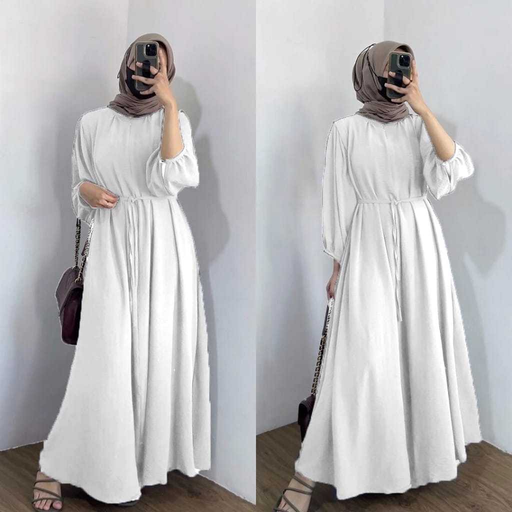 Baju Gamis Putih Simple Elegan Danira Dress Wanita Remaja Dewasa Terbaru