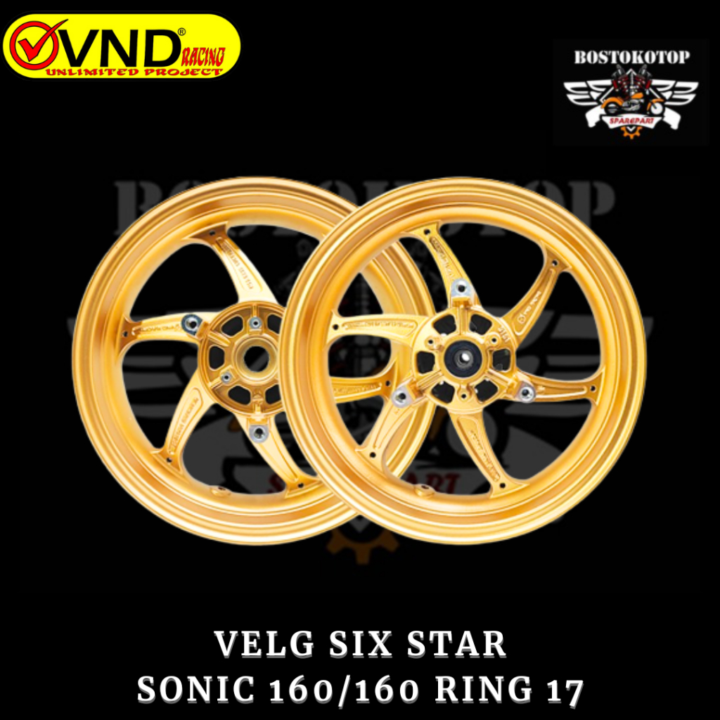VND Racing Velg Pelg Six Star Palang 6 Sonic 150R Ukuran 160 Ring 17 Set Depan Belakang Gold Emas Or