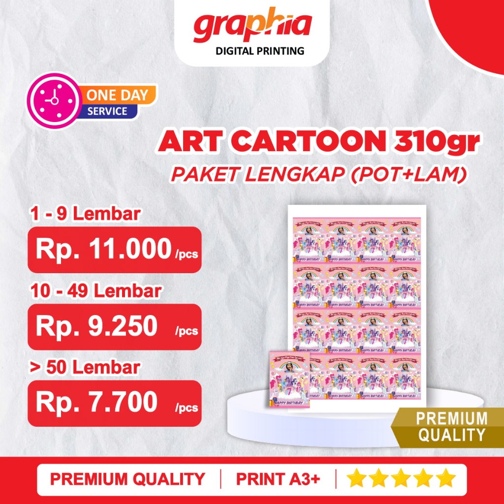 

< PAKET LENGKAP > !! Print Art Cartoon 310gr + POTONG BIASA + Laminasi Glossy / Doff A3+