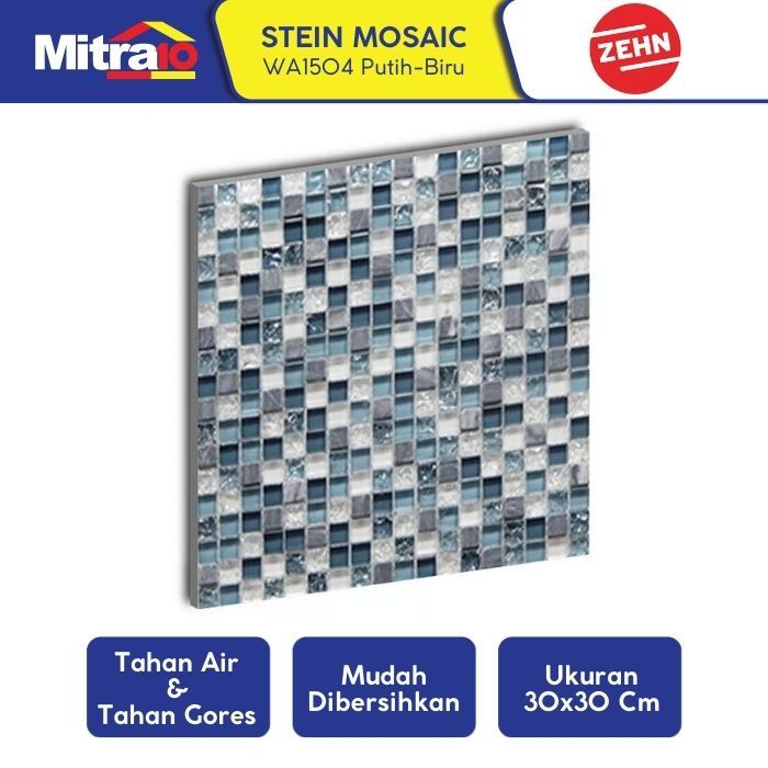 Zehn Keramik Dinding Stein Mosaic WA1504 30x30 Cm Putih-Biru