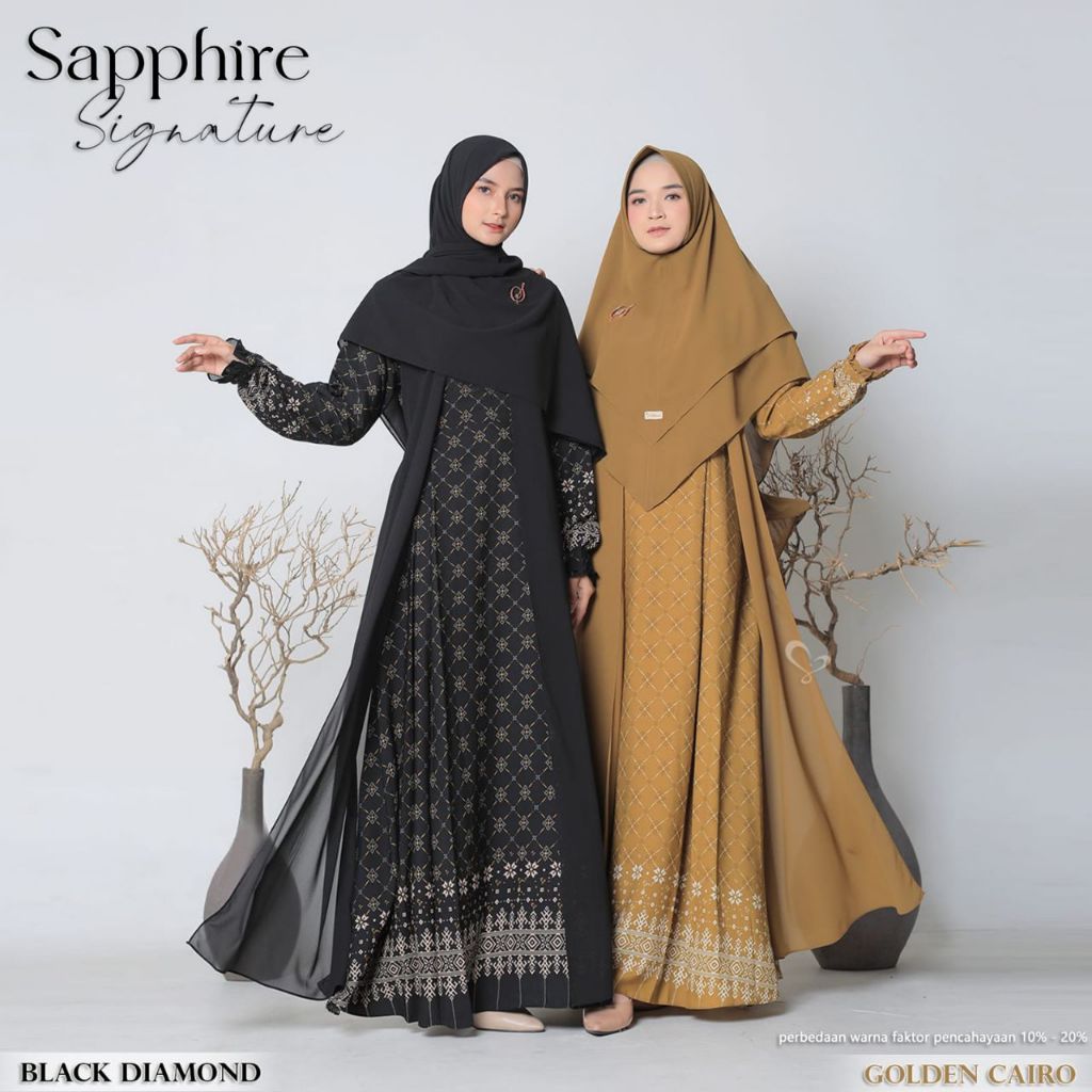 Sapphire Signature by Salvina Hijab Dress cantik yang elegan mewah, gamis bermotif kombinasi cerutty