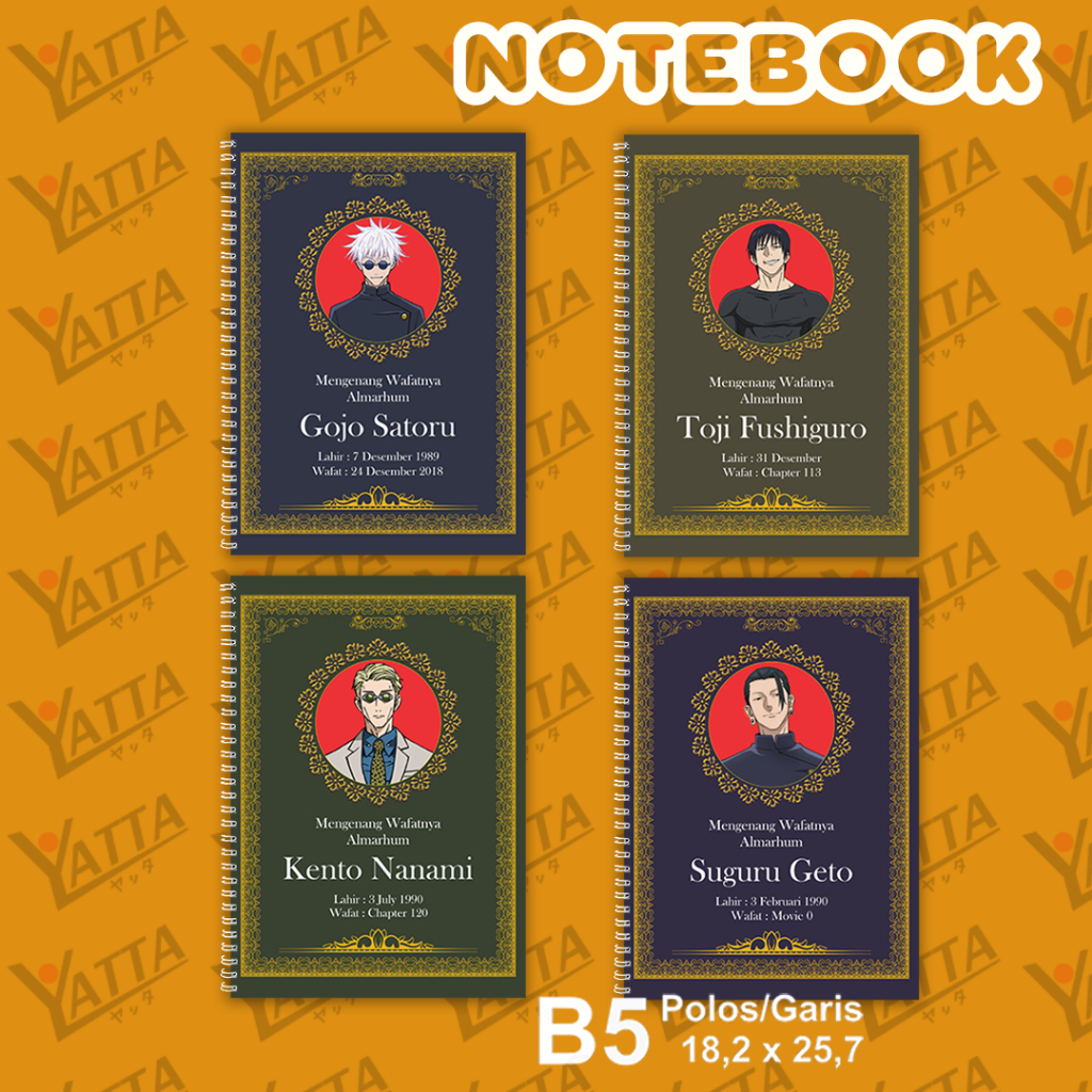 

Notebook Anime ukuran B5 18,2 x 25,7 cm Jujutsu Kaisen YASIN Gojo Geto YOTAKUSHOP