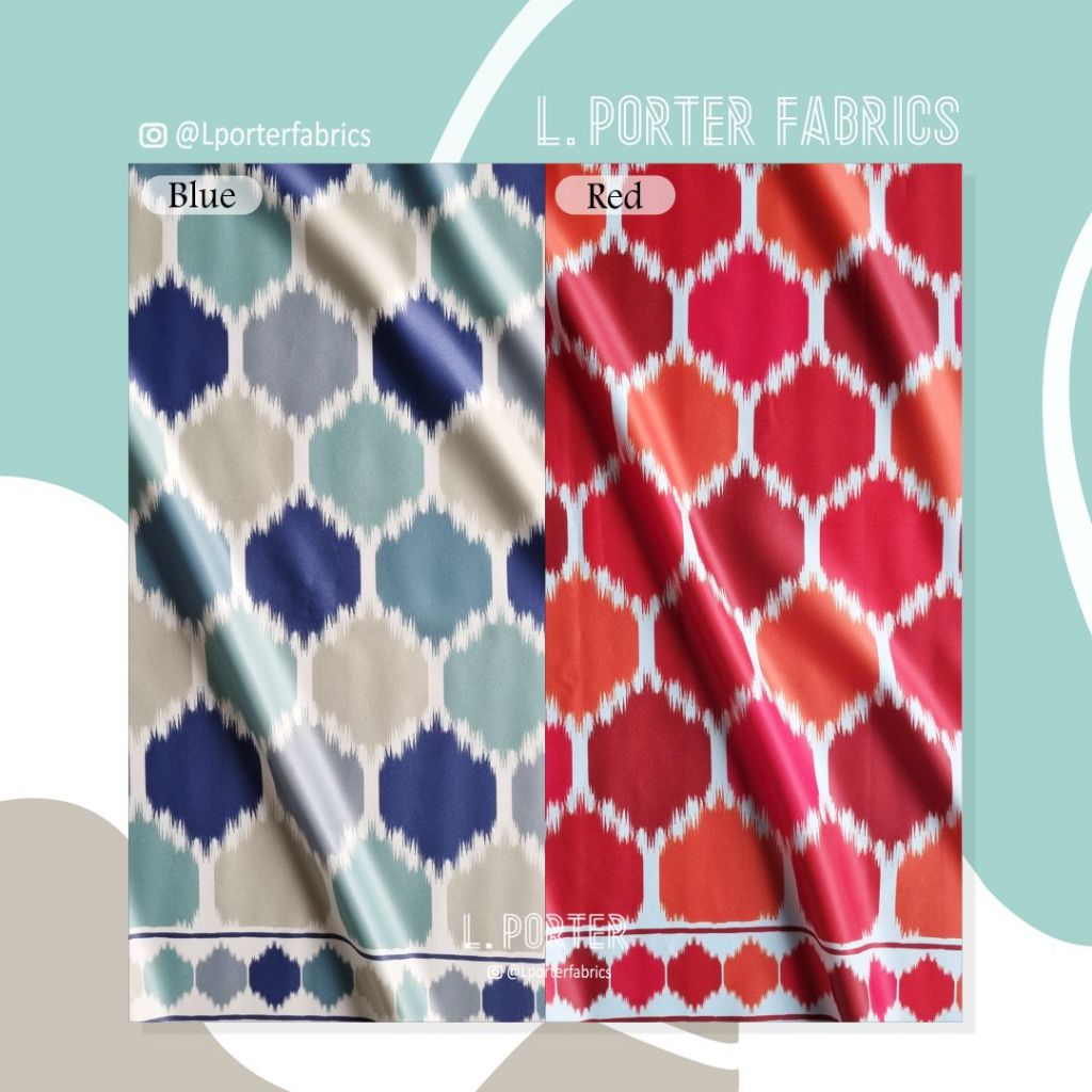 Kain L. Porter Fabrics Satin Duchess Motif Ikat Hexagon / Satin Print/ Satin Bridal Print/ Satin Teb