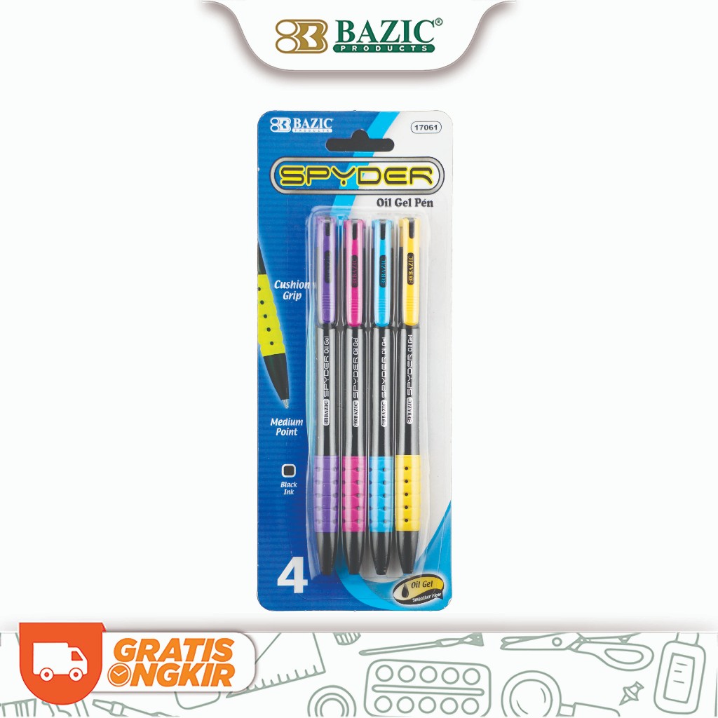 

Bazic Spyder Oil Gel Pen Black (4/Pack) - Pulpen Cetek Hitam
