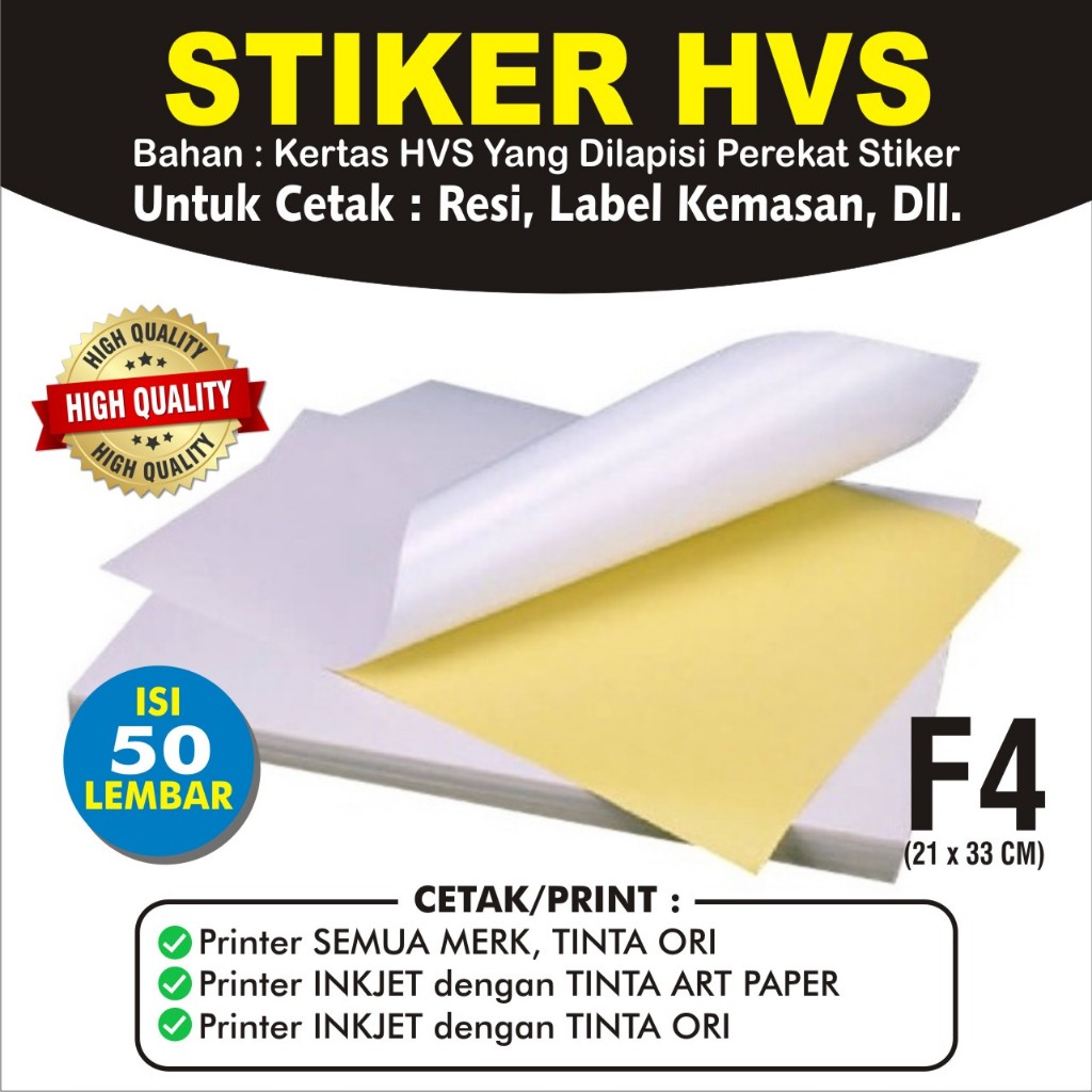 

Sticker HVS F4 isi 50 lembar / Kertas Stiker Doff Matte Folio