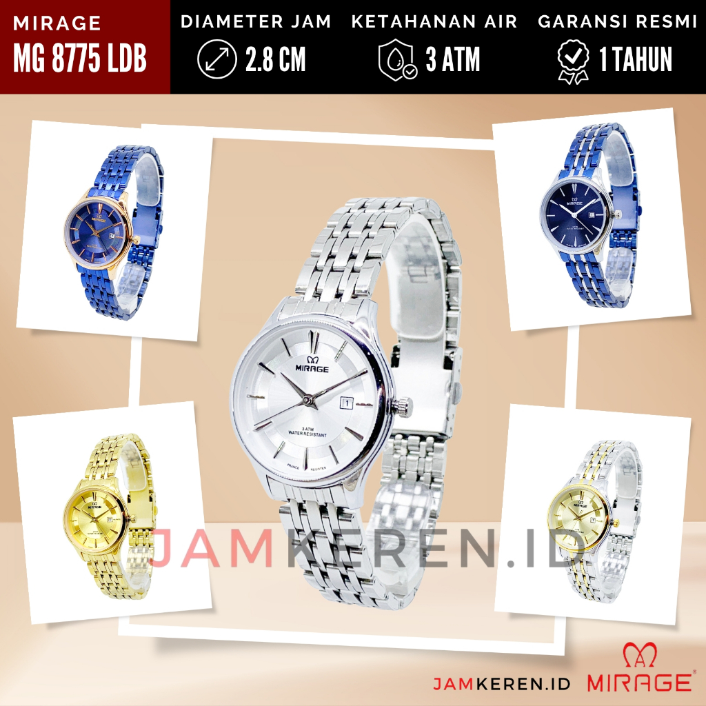 JAMKEREN Mirage Original Jam Tangan Wanita Mirage 8775 L 8775L Stainless Steel, Original dan Bergara