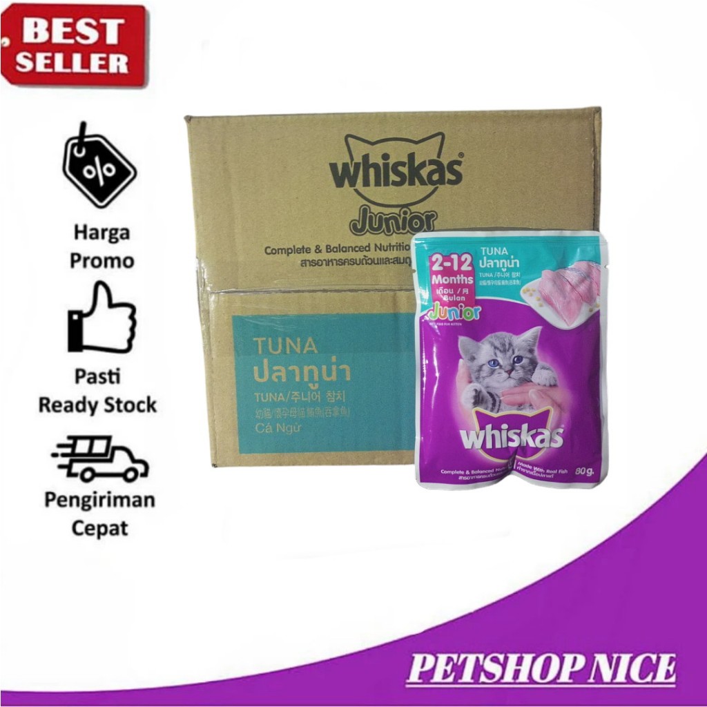 WHISKAS POUCH JUNIOR TUNA 1 DUS ISI 14 SACHET MAKANAN KUCING BASAH