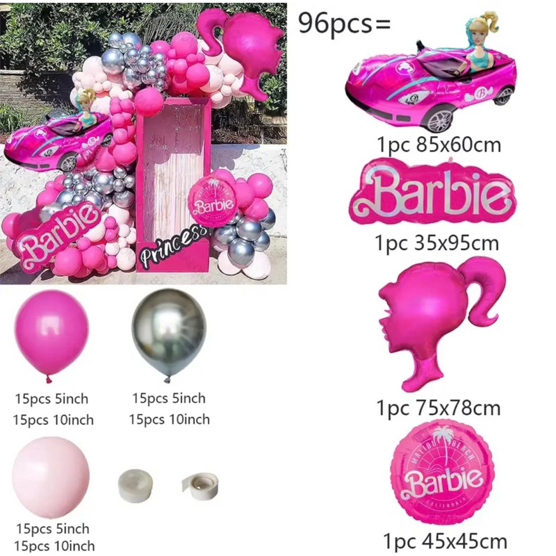 96pcs PAKET BALON BARBIE MOBIL