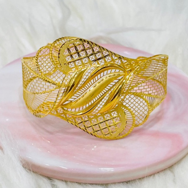 gelang kerawang kristal cantik emas asli kadar 700