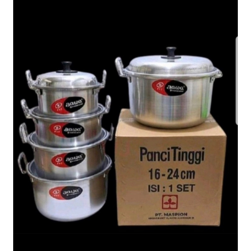 panci set jawa original maspion isi 5pcs / panci jawa aluminium ukuran 16cm 18cm 20cm 22cm 24cm / pa