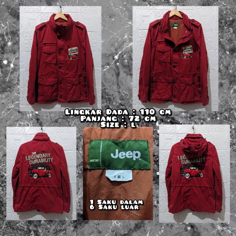 Jaket Parka M65 Warna Merah Maroon Merk Jeep Second Original.