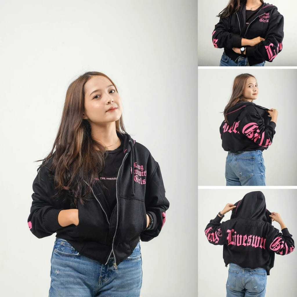 	 JAKET CROOPE LONG LIVESWEET GIRL HOODIE ZIPPER SWEATER WANITA CROP TOP	