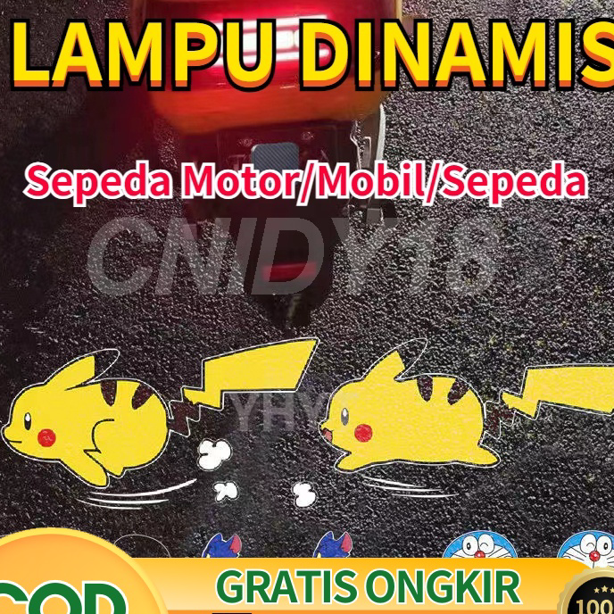 Paling Murah (COD) 1 Pcs Lampu led logo pintu mobil laser Pikachu Kartun dinamis projektor USB wirel