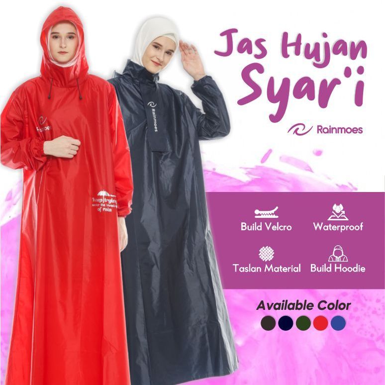 RAINMOES Jas Hujan Poncho Hijabers Muslimah Mantel Gamis Syar'i Jumbo Blus Jaz Hujan Rok Jas Ujan Wa