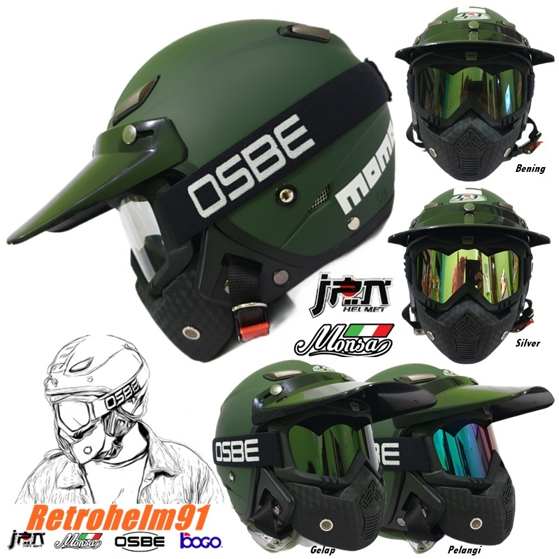 Helm Dewasa JPN MONSA MOMO Japstyle Paket Touring Topi Panjang Retro Klasik Vintage Kacamata Goggle 
