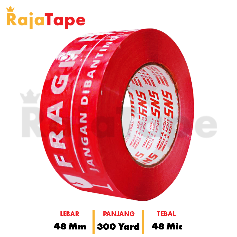 

8.8 Terlaris Lakban Fragile 300 Yard x 48 Mm x 48 Mic Sticky N Strong (SNS)