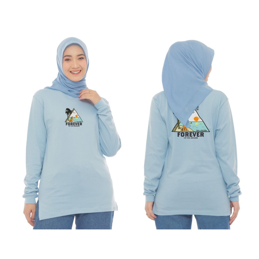 KAOS LENGAN PANJANG WANITA PRINT DEPAN BELAKANG MOTIF KEKINIAN / BAJU KAOS WANITA