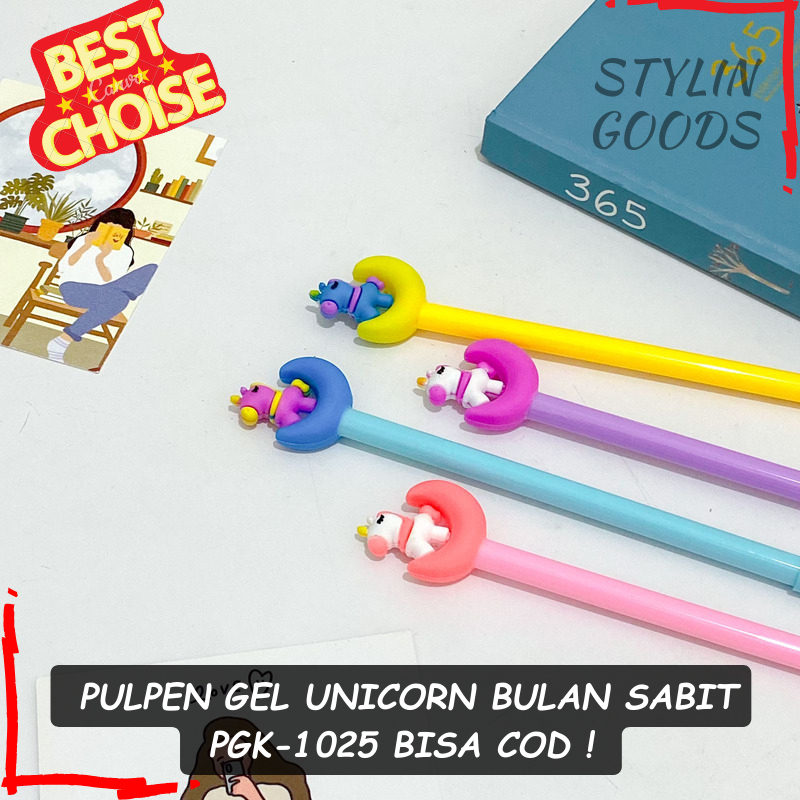4 / 8 / 12 PCS ( 1 LUSIN ) PULPEN GEL UNICORN BULAN SABIT PGK-1025 / PULPEN TINTA HITAM BOLPEN KARAK
