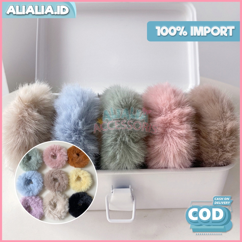 Ikat Rambut Korea Perempuan Kain Rasfur Bulu Halus Lembut Aksesoris Hiasan Rambut Import