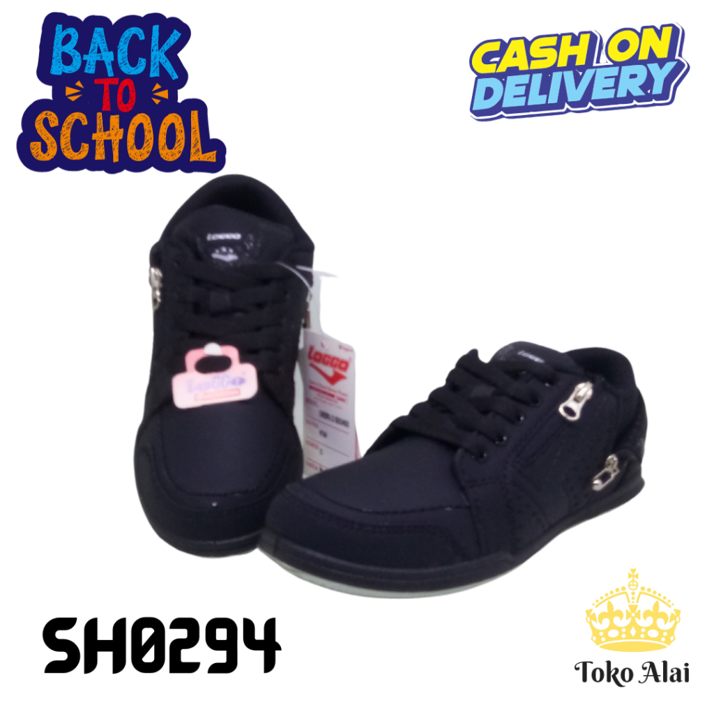 SEPATU SEKOLAH KASUAL HITAM PRIA LAKI COWOK SEPATU SKOLAH TERBARU LOGGO CHEER LO SEGUNDO SH0294