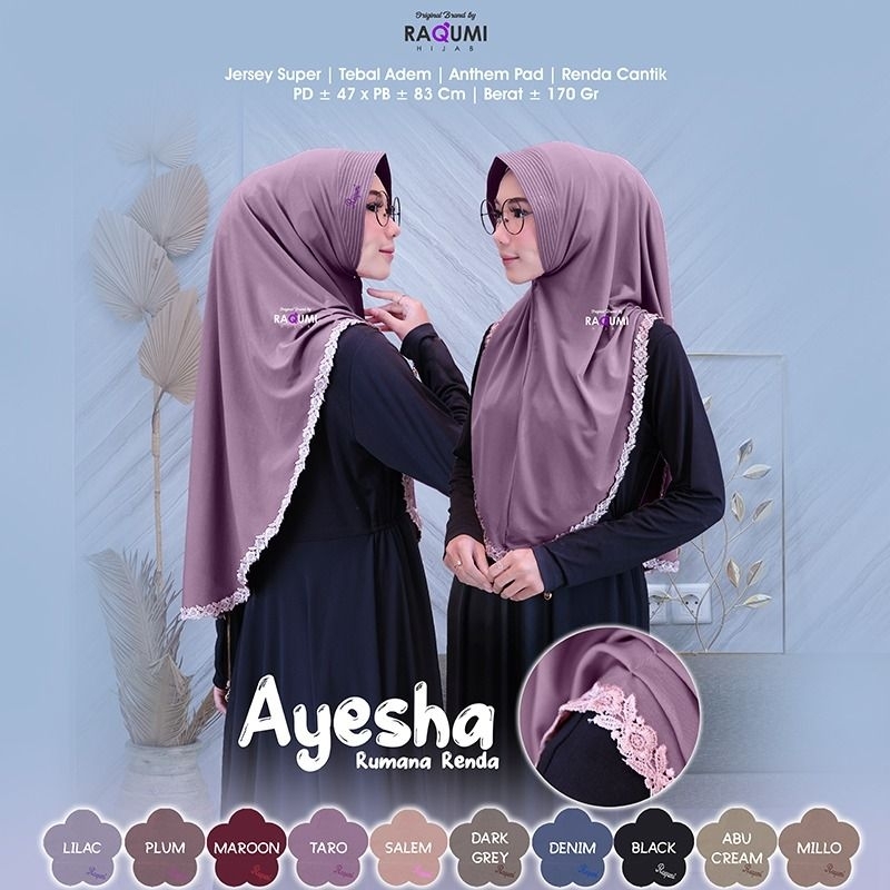 Ayesha daily hijab original Raqumi | hijab renda | hijab jersey renda