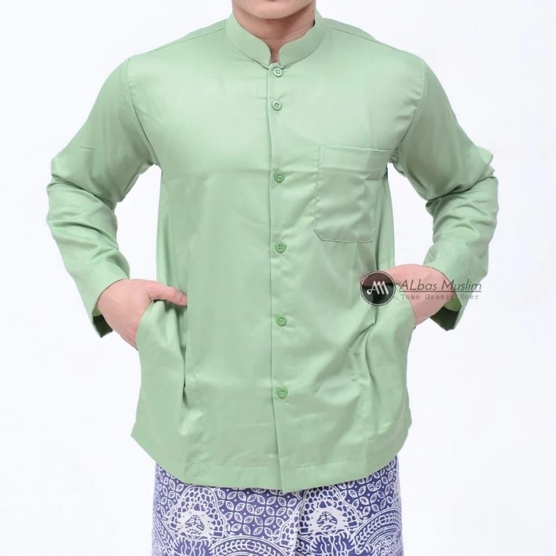 BAJU KOKO HAIBAH SAKU SAMPING | KOKO HIJAU SAGE KOKO POLOS DEWASA LENGAN PANJANG KOKO BAHAN TOYOBO