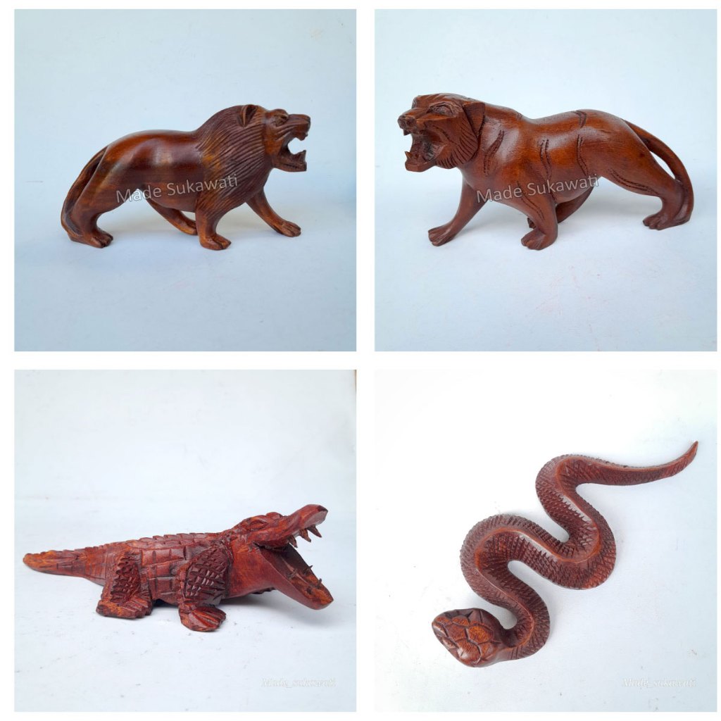 Kerajinan kayu Patung Singa Macan Buaya Ular ukiran handmade