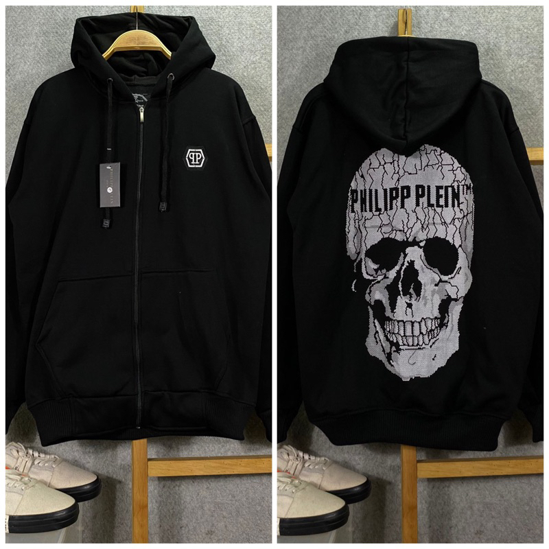 Jaket Hoodie Zipper Resleting Philipp Plein Bordir + Sablon Premium Fulltag