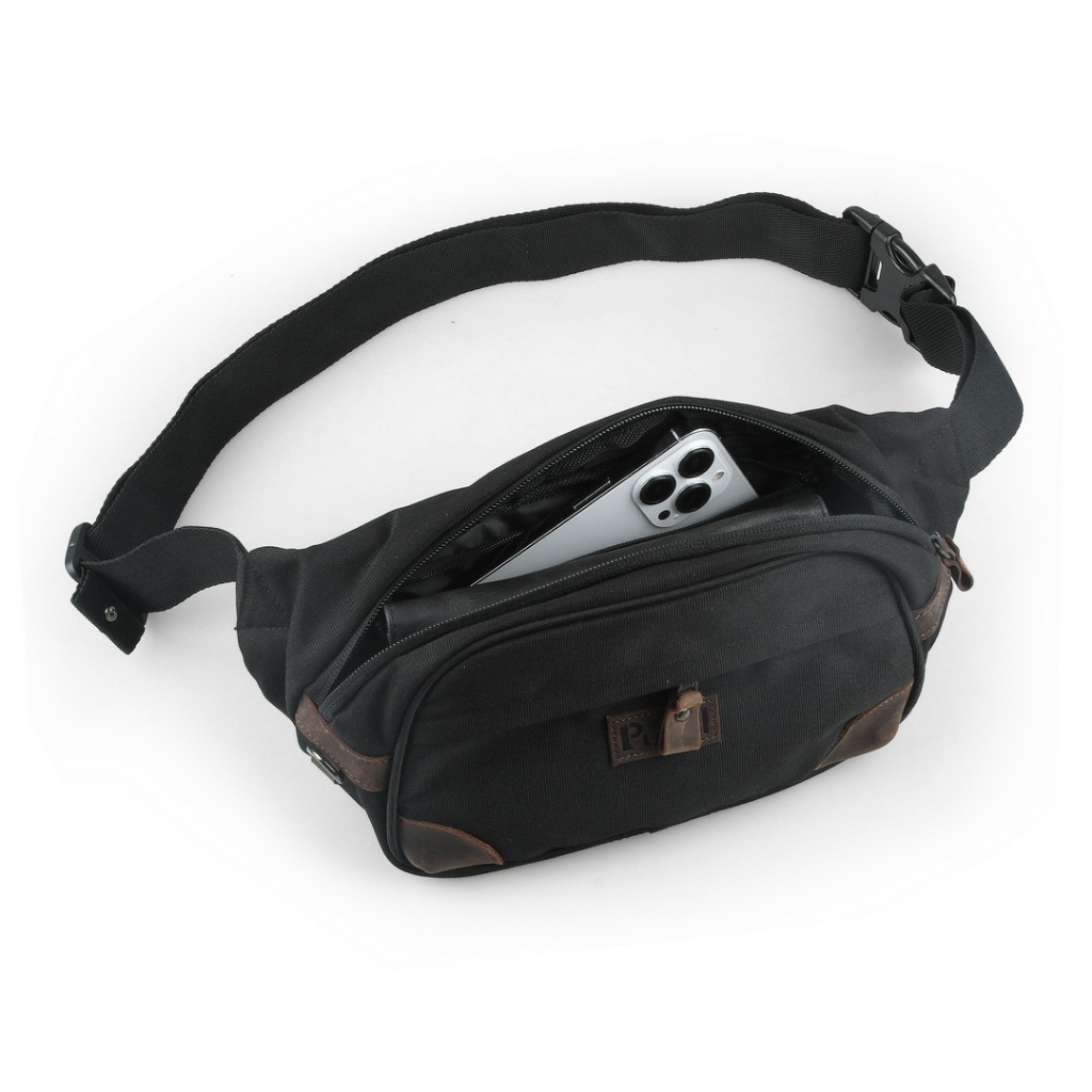 Waistbag Pria Kulit Asli Kombinasi Cordura Fabric Tas Pinggang Pusiill