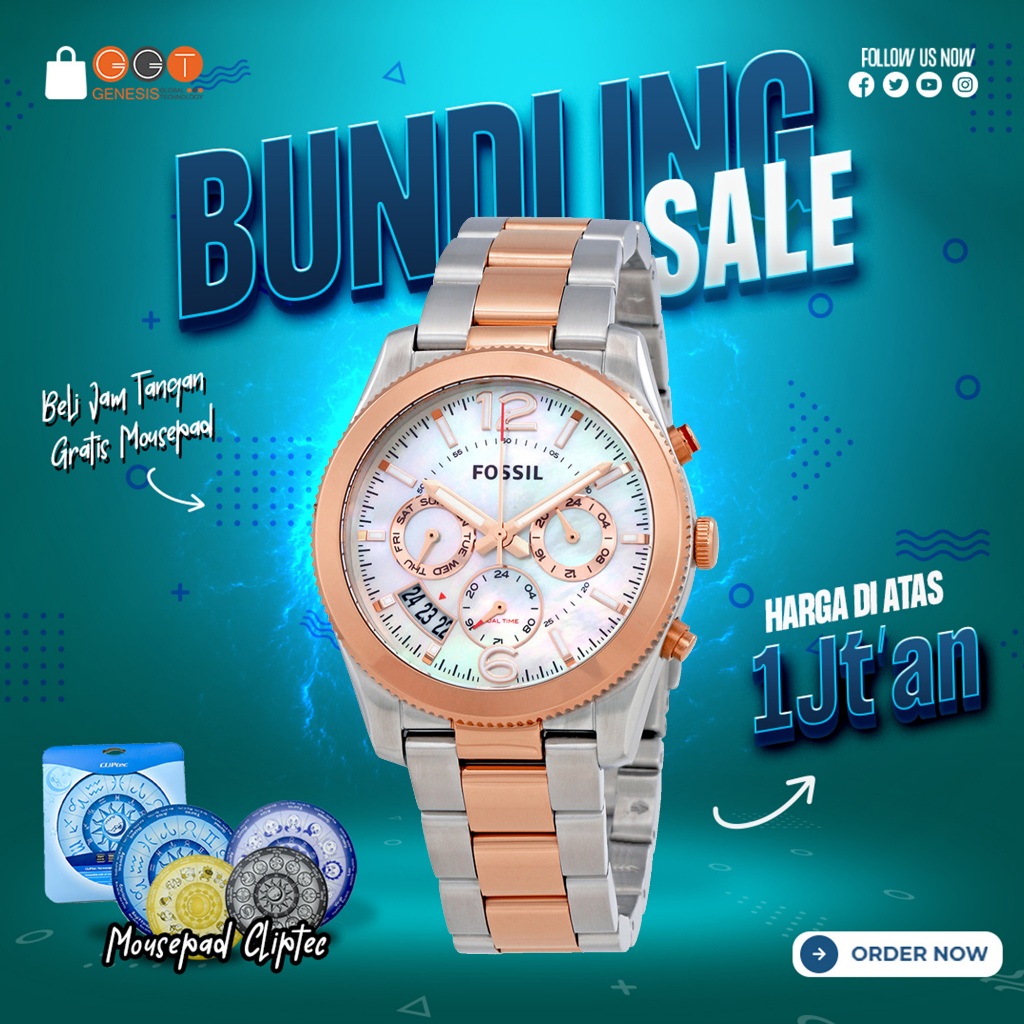 [DAPATKAN HADIAH] Jam Tangan Wanita Fos sil ES4135 Perfect Boyfriend Mother Of Pearl Dial Ladies Two