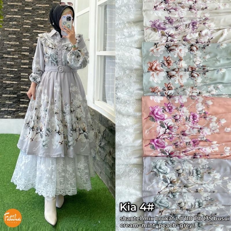 [LD 110] Kia #4 dress gamis wanita pesta bahan Shantel mix broklat ori by Fatiha